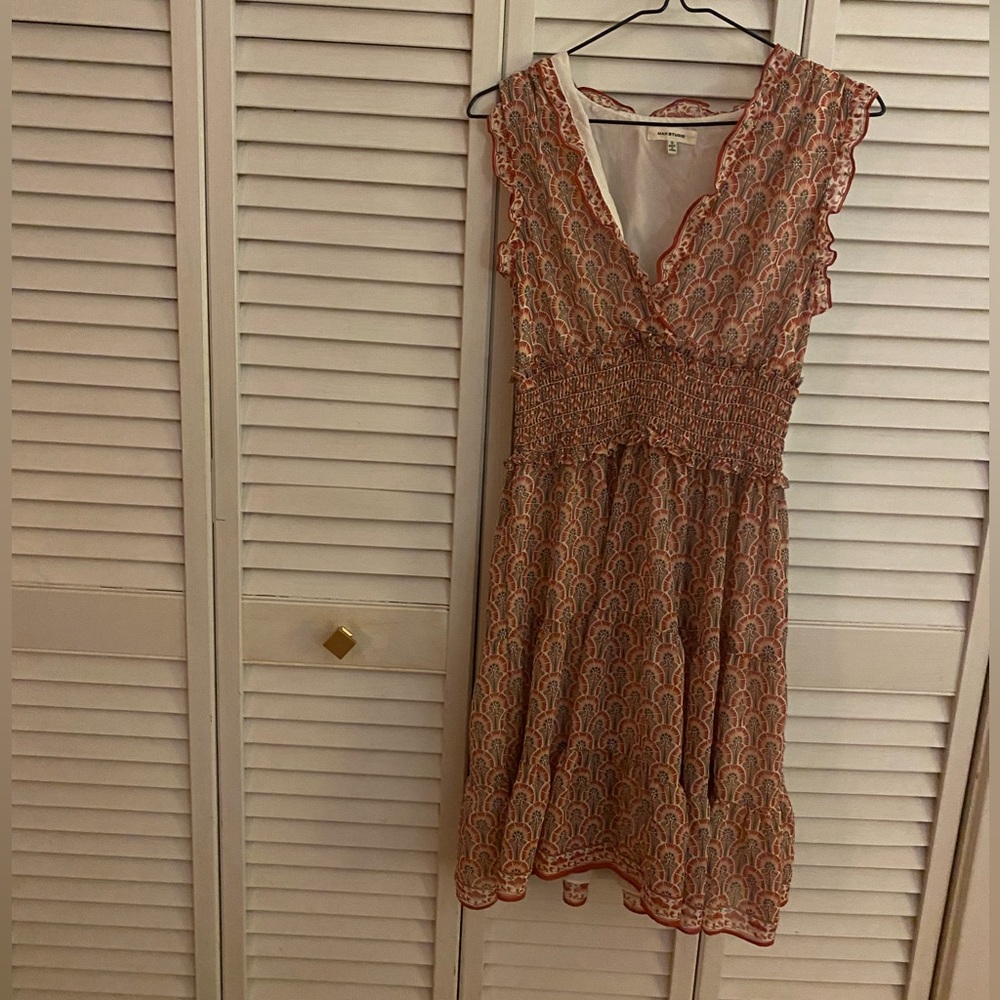 Max Studio Flowy Red Dress with V-Neck—Size Small